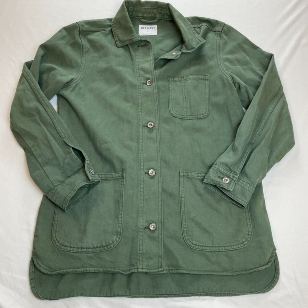 Old Navy Olive Sage Green Canvas Workwear Shacket Utility Jacket Size S